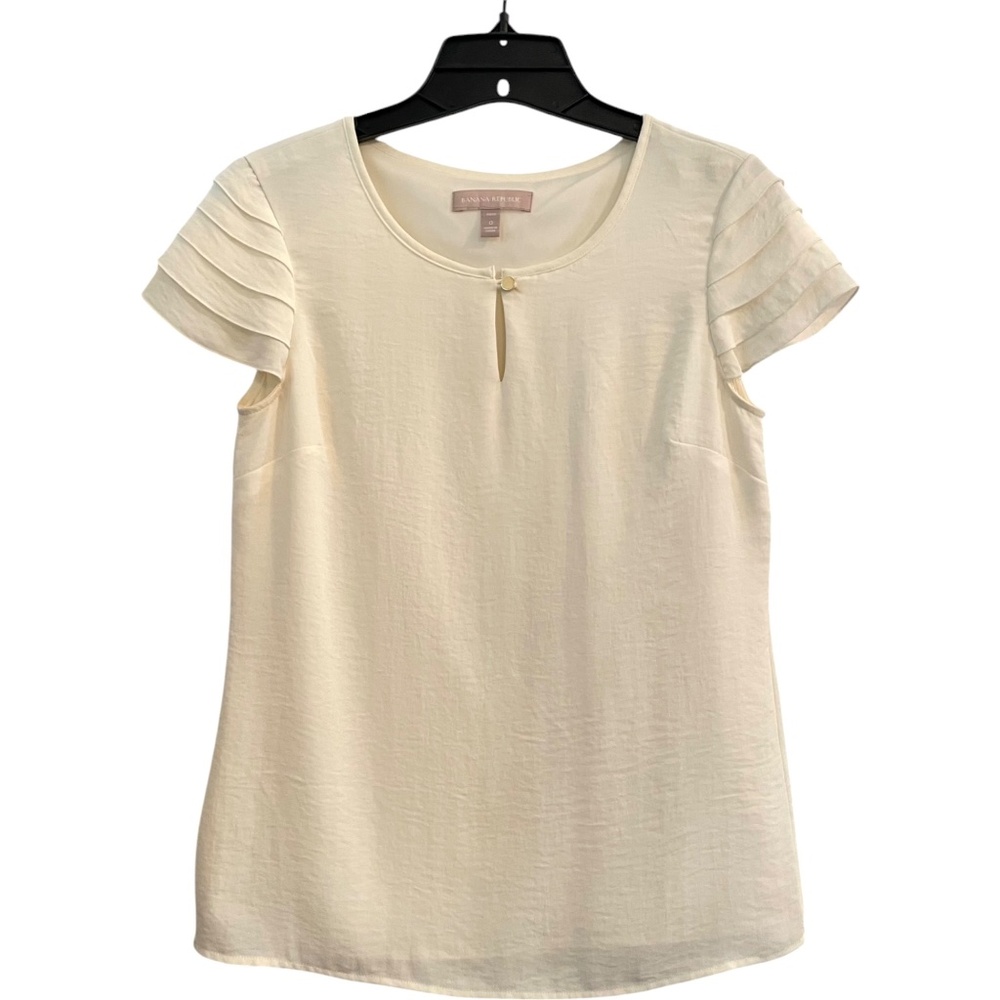 Banana Republic White Lined Blouse 0P Short Sleeve Shirt